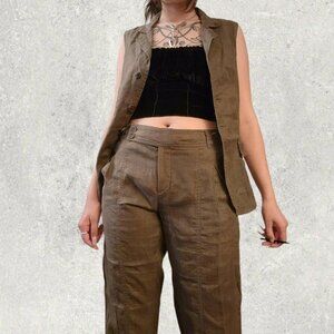 Vintage Green Khaki Linen Set 💚